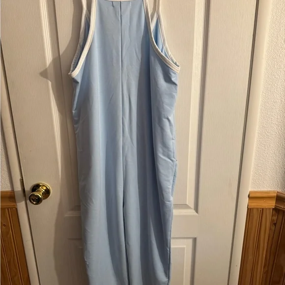 Sincerely Jules Light Blue Knit Jumpsuit with White Neckline - Picture 2 of 4